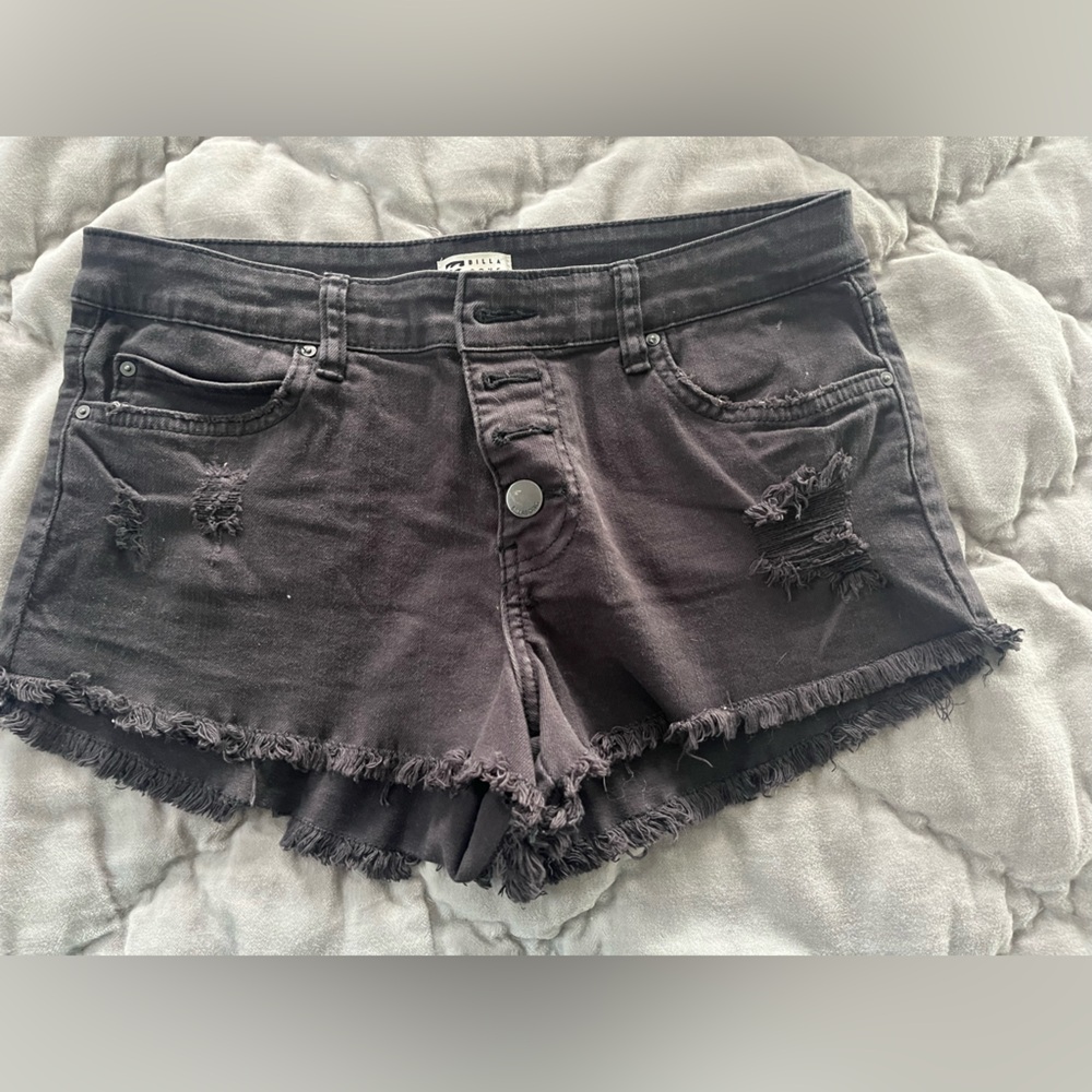 Billabong short distressed black jeans shorts. Sz 27